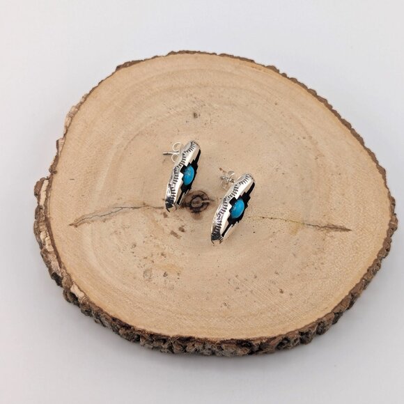 Navajo Shadow Box Turquoise Stud Earrings Sterling Silver Native Am Jewelry*** - Picture 7 of 10